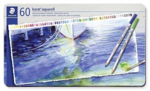 Akvarelové pastelky "Karat", sada, kovová krabička, 60 barev, STAEDTLER