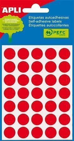 Etikety, červené, kruhové, průměr 13 mm, 175 etiket/balení, APLI