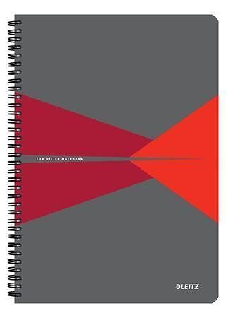 Blok "Office", šedo-červená, drátěná kroužková vazba, A4, linkovaný, 90 listů, laminovaný 