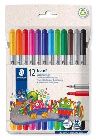 Fixy "Noris Club 320", 12 barev, sada, 1-3 mm, oboustranné, vypratelné, STAEDTLER 320 C12
