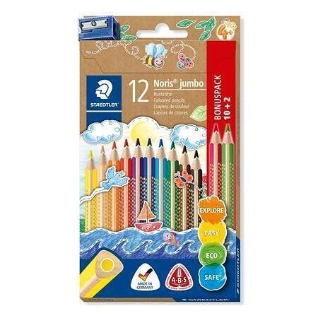 Sada pastelek "Noris Jumbo", trojúhelníkový tvar, s ořezávátkem, 10+2, STAEDTLER
