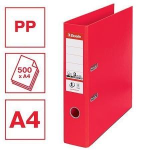 Pákový pořadač "Standard", ochranné spodní kování, Vivida červená, 75 mm, A4, PP, ESSELTE