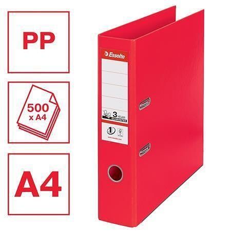 Pákový pořadač "Standard", ochranné spodní kování, Vivida červená, 75 mm, A4, PP, ESSELTE