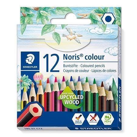 Barevné pastelky "Noris Colour 185", 12 různých barev, šestihranné, krátké, STAEDTLER 185
