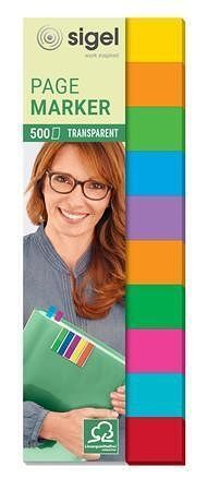 Záložky, transparentní, mix barev, 10x50 útržků, 44x12,5 mm, SIGEL