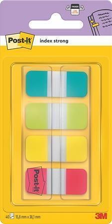 Samolepicí záložky “Postit”, zesílené, mix barev, 16x38 mm, 4x10 ks, 3M POSTIT