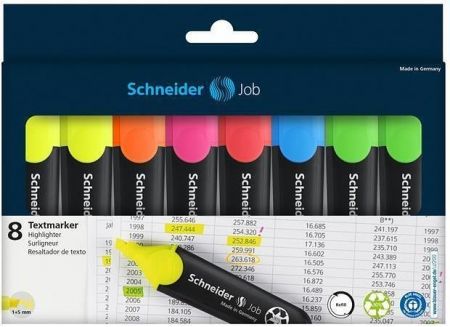 Zvýrazňovače "Job 150", sada, 8 barev, 1-5 mm, SCHNEIDER