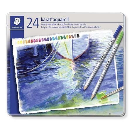 Akvarelové pastelky "Karat", sada, kovová krabička, 24 barev, STAEDTLER