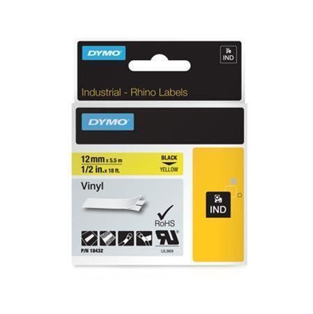 Label, vinyl, 12 mm x 5,5 m, DYMO "Rhino", yellow-black