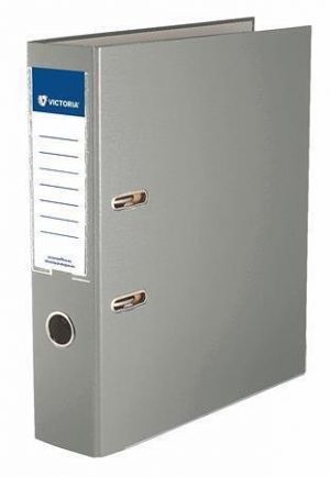 Pákový pořadač "Basic", šedý, 75 mm, A4, s ochranným spodním kováním, PP/karton, VICTORIA