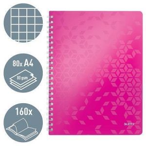 Blok na psaní "Wow", metalická růžová, A4, čtverečkovaný, LEITZ