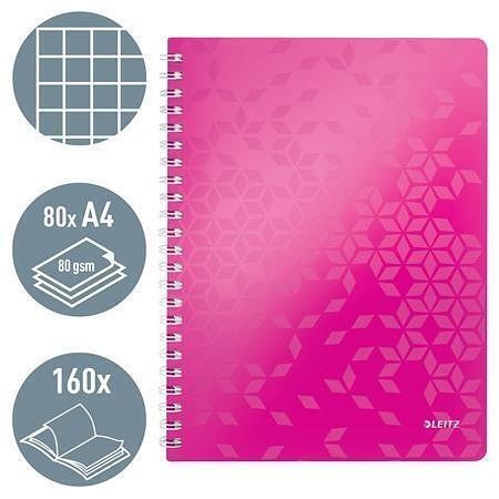 Blok na psaní "Wow", metalická růžová, A4, čtverečkovaný, LEITZ