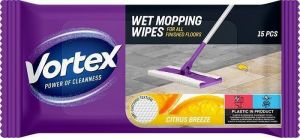Čisticí ubrousky na podlahu, citrusový vánek, vlhčené, 15 ks, VORTEX WMW1518CITVORTEX