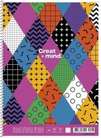 Spirálový sešit "Great Mind", mix motivů, čtverečkovaný, A4+, 80 listů, SHKOLYARYK A4-080-