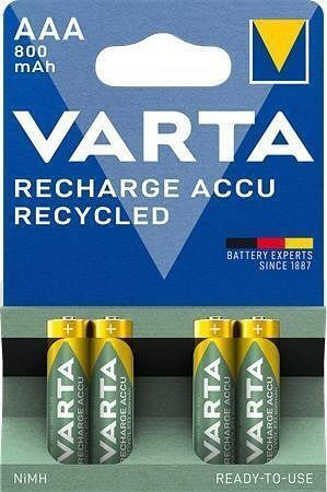 Nabíjecí baterie, AAA, tužková, recyklovaná, 4x800 mAh, VARTA