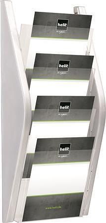 Držák na katalogy, stříbrný, nástěnný, A4, 4 oddíly, HELIT