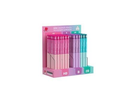 Grafitová tužka "Ježek", displej/184 ks, světlé pastelové barvy, HB, B, 2B, trojhranná, IC