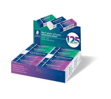 Pryž "Mars Plastic 526", displej/20 ks, modro-zeleno-fialová, výroční edice 125 let, STAED