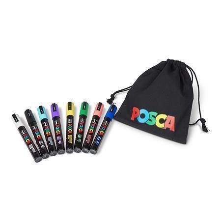Akrylový popisovač "Posca Pouch PC-5M", 8 barev, sada v tašce, 1,8-2,5 mm, UNI 2UPC5MPOUCH