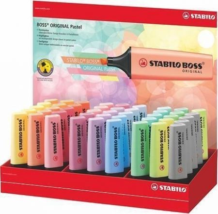Zvýrazňovač "Boss Pastel", displej, mix pastelových barev, 2-5 mm, 45 ks, STABILO 70/45-4