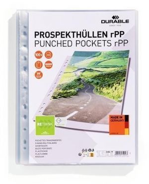 Euroobal "rPP", transparentní, děrovaná, A4, PP, 80 mikronů, DURABLE 268419