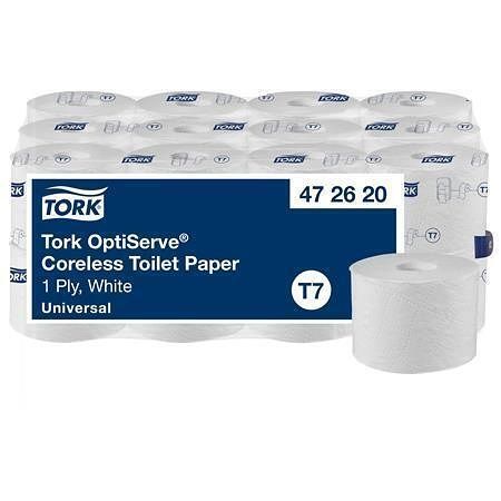 Toaletní papír "OptiServe", bílá, bezdutinkový, průměr 13,1 cm, 1 vrstva, systém T7, Unive