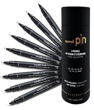 Sada popisovačů "Tube", černá, 9 různých čar, UNI PIN 2UPINTUBE