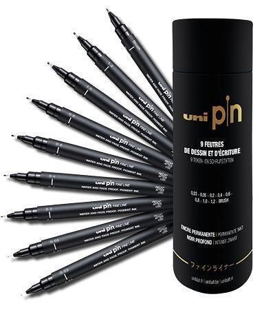 Sada popisovačů "Tube", černá, 9 různých čar, UNI PIN 2UPINTUBE