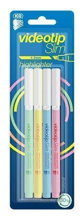 Zvýrazňovač "Videotip Slim", 4 pastelové barvy, 1-3 mm, ICO 9580121004
