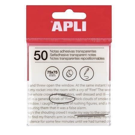Samolepicí bloček, transparentní, 75 x 75 mm, voděodolný, APLI 19568