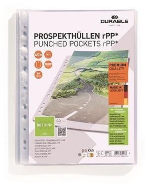 Euroobal rPP "PREMIUM", transparentní, děrovaná, A4, PP, 80 mikronů, 40 ks/balení, DURABLE