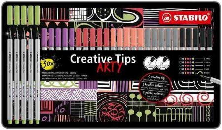 Linery "Creative Tips ARTY", sada, 6 barev, 5 šířek stopy, plechová krabička, STABILO 89/3