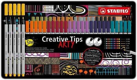 Linery "Creative Tips ARTY", sada, 10 barev, 5 šířek stopy, plechová krabička, STABILO 89/