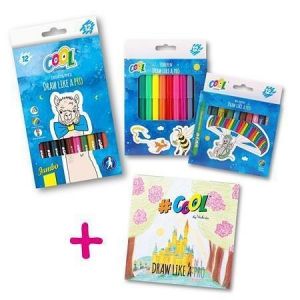 Školní balíček COOL BY VICTORIA 1: Pastelky, voskovky, fixy + DÁREK: Omalovánka, COOL BY V