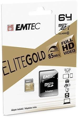 Paměťová karta "Elite Gold", microSDXC, 64GB, UHS-I/U1, 85/20 MB/s, adaptér, EMTEC ECMSDM6