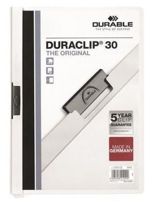 Desky s rychlovazačem "DURACLIP® 30", bílá, s klipem, A4, DURABLE