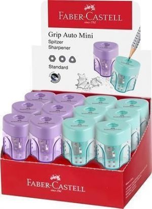 Ořezávátko "GRIP Auto Mini", displej/24 ks, pastelové barvy, 1 otvor, se zásobníkem, FABER
