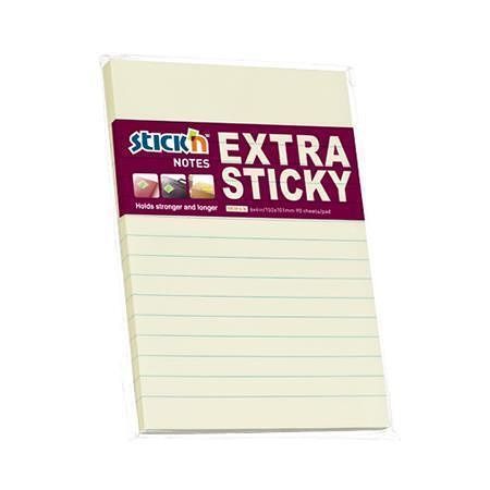 Samolepicí bloček "Extra Sticky", pastelově žlutá, linkovaný, 150 x 101 mm, 90 listů, STIC