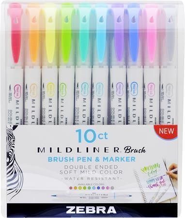Štětcové fixy "Mildliner Brush &amp; Marker", 10 barev, oboustranný, ZEBRA 79101