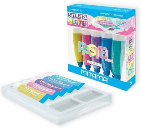 Temperové barvy se třpytkami, sada 5 barev, tuba se štětcem, MITAMA 62879