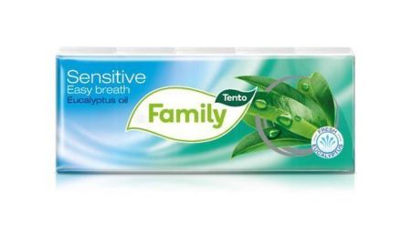 Papírové kapesníky "Sensitive Easy Breath", eukalyptový olej, 3 vrstvé, 10x10 ks, TENTO