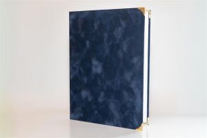 Desky na diplom, modrá, A4, plyš, kovové rohy, 5999131712645