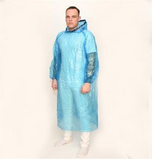 Pláštěnka s kapucí, modrá, jednorázová, PE, 10 ks/balení, SF0845