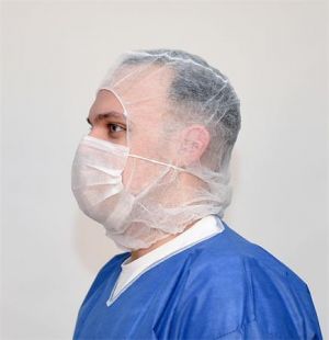 Kukla s rouškou Astro-cap, bílá, 2-vrstvá, jednorázová, 100 ks/balení, N139