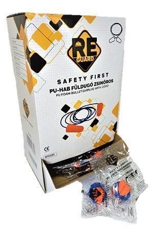 Špunty do uší se šňůrkou, oranžová, PU pěna, 100 párů, SF0325