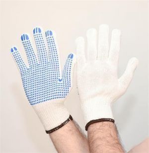 Ochranné rukavice, přírodní bílá, pletené, XL, z bavlny a polyesteru, PVC terčíky, 12 párů