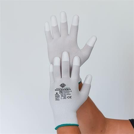 Montážní ESD rukavice, šedo-bílá, pletené, S, z karbon-polyesteru, PU prsty, 12 párů, SF00