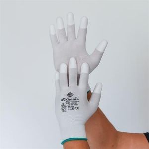 Montážní ESD rukavice, šedo-bílá, pletené, L, z karbon-polyesteru, PU prsty, 12 párů, SF00