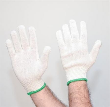 Ochranné rukavice, přírodní bílá, pletené, velikost L, směs bavlny a polyesteru, 12 párů, 