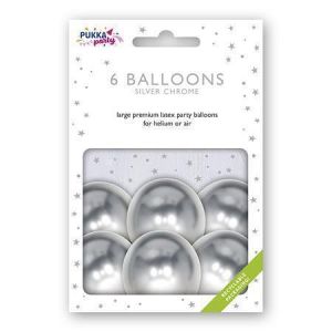 Balónek, metalická stříbrná, 30 cm, PUKKA PAD PTY020 - 6 kusů